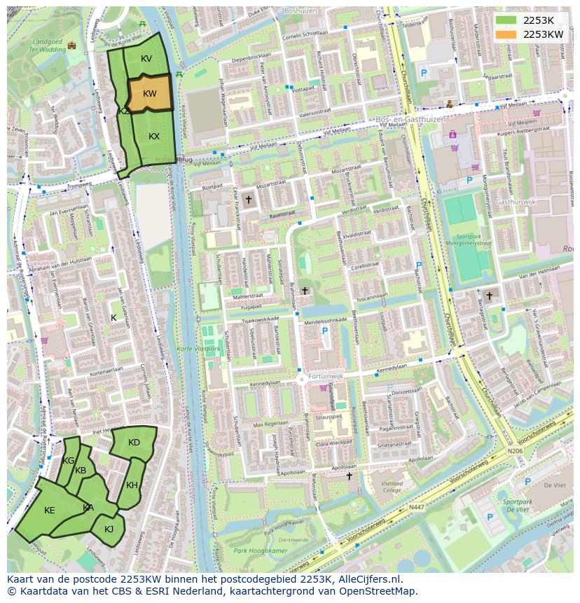 Afbeelding van het postcodegebied 2253 KW op de kaart.