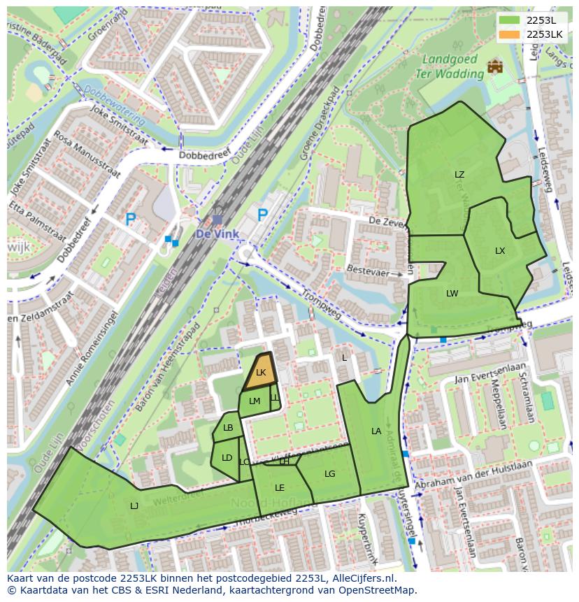 Afbeelding van het postcodegebied 2253 LK op de kaart.