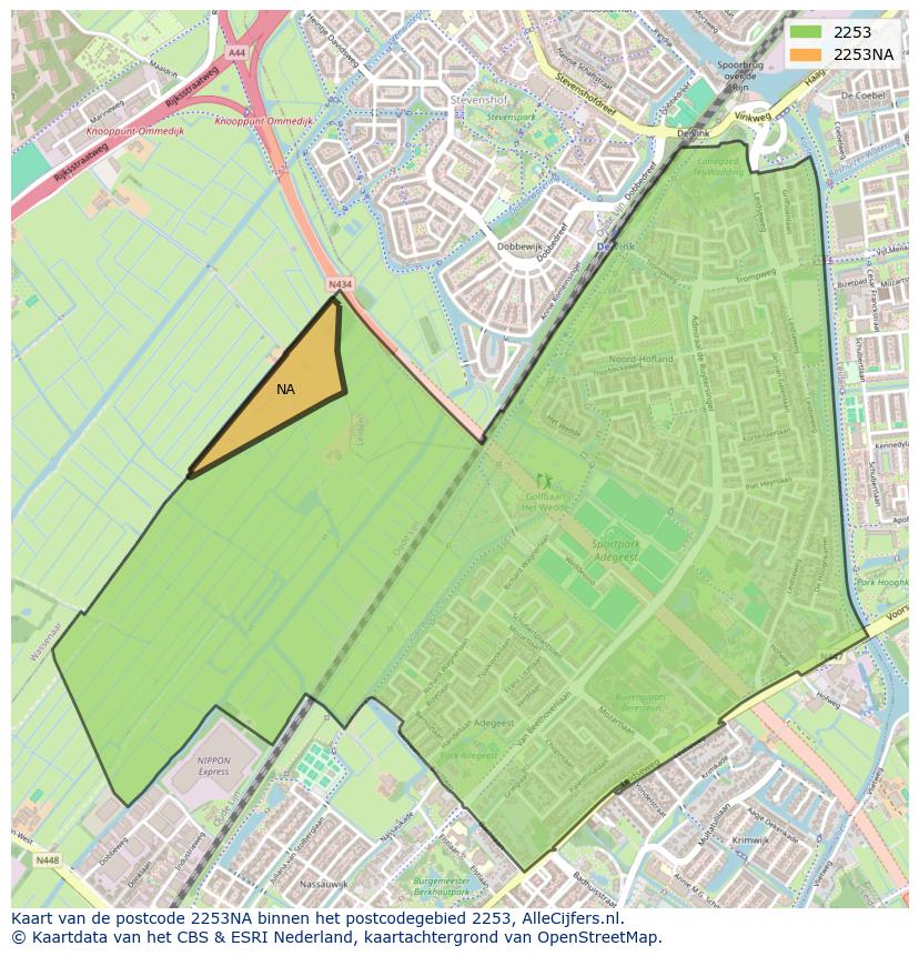 Afbeelding van het postcodegebied 2253 NA op de kaart.