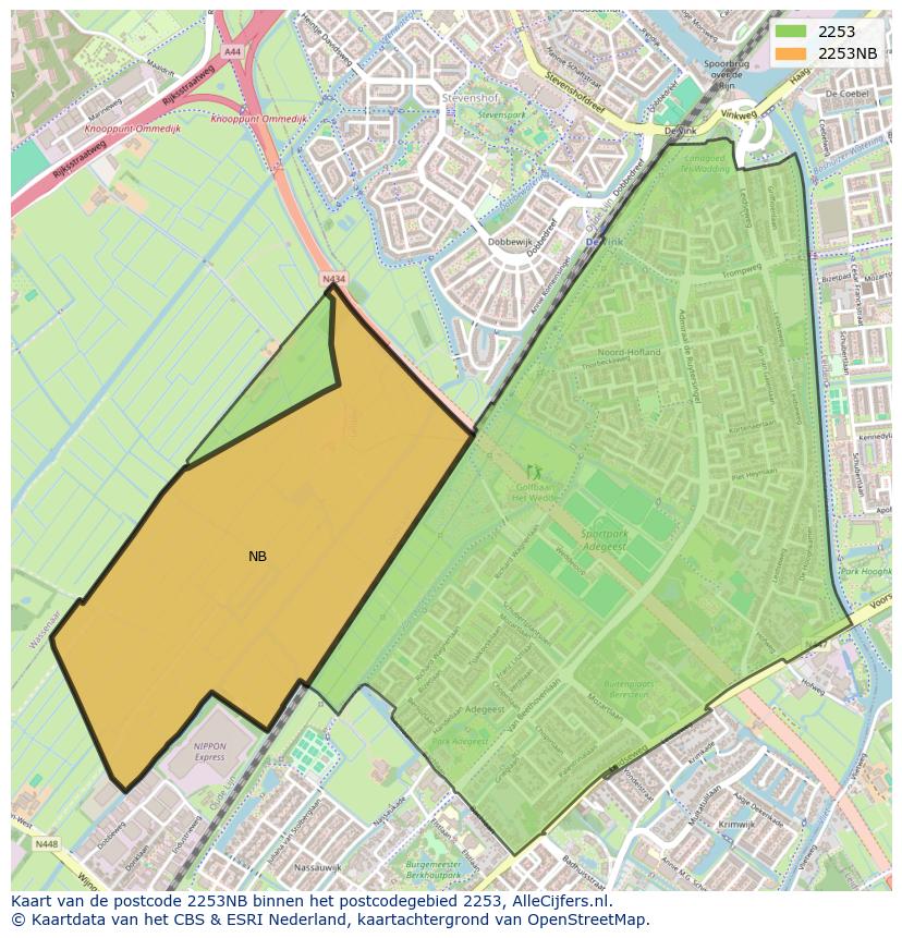 Afbeelding van het postcodegebied 2253 NB op de kaart.