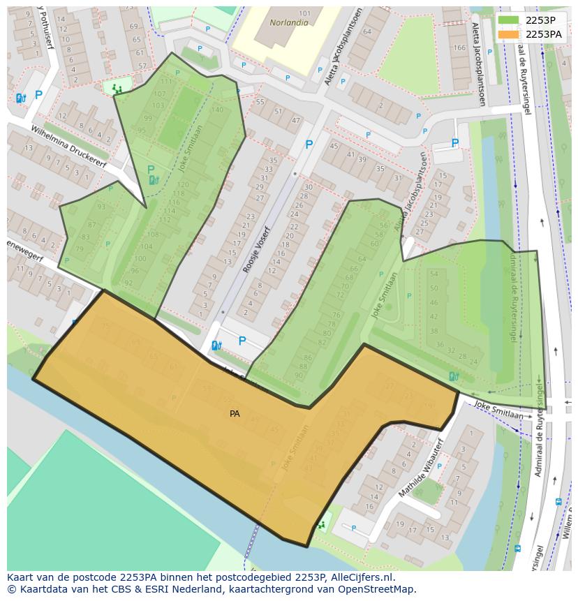 Afbeelding van het postcodegebied 2253 PA op de kaart.
