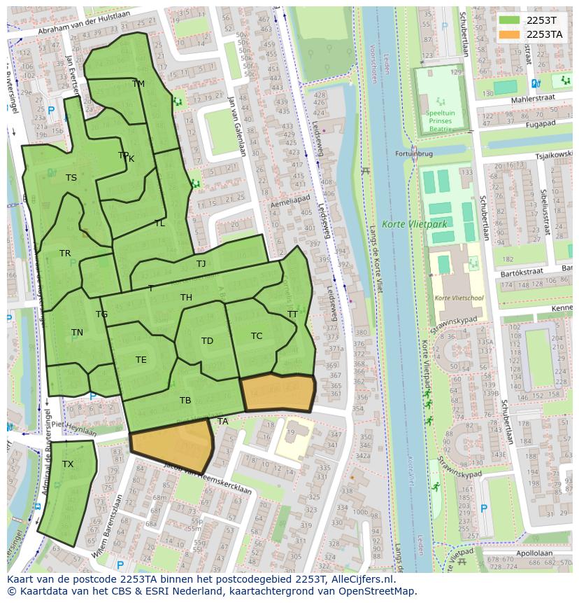 Afbeelding van het postcodegebied 2253 TA op de kaart.