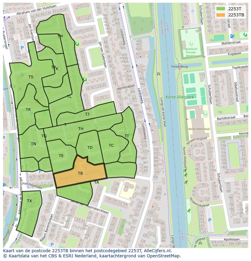 Afbeelding van het postcodegebied 2253 TB op de kaart.