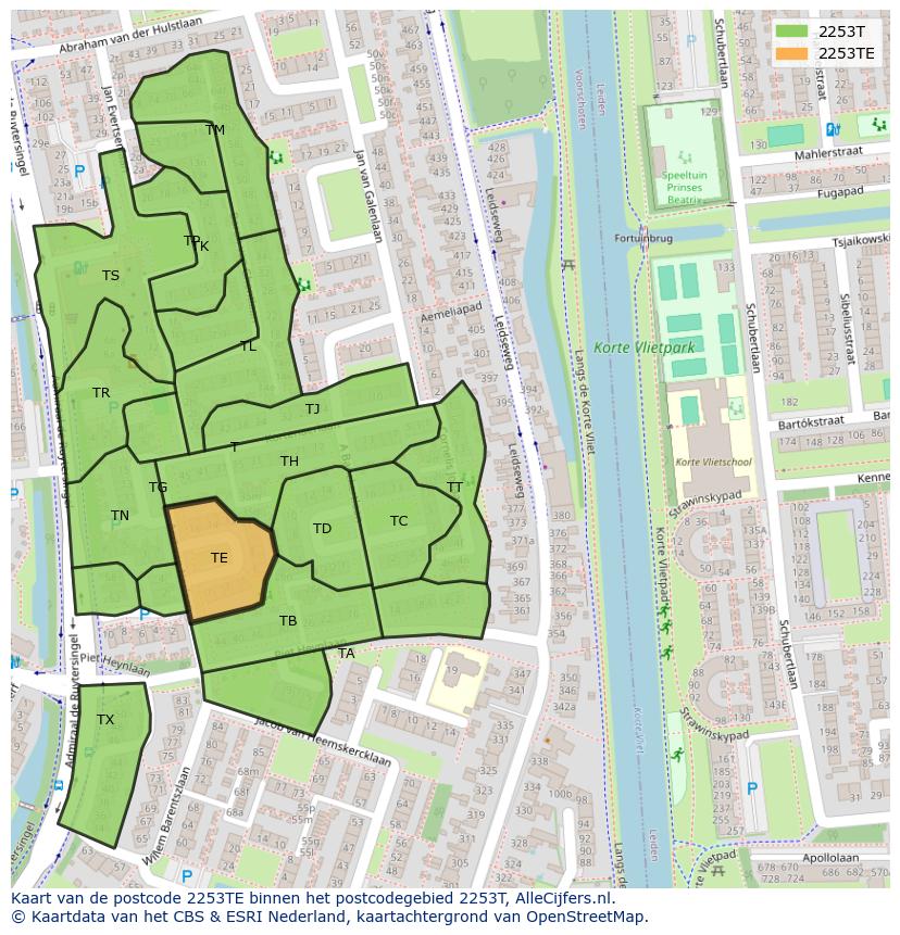 Afbeelding van het postcodegebied 2253 TE op de kaart.
