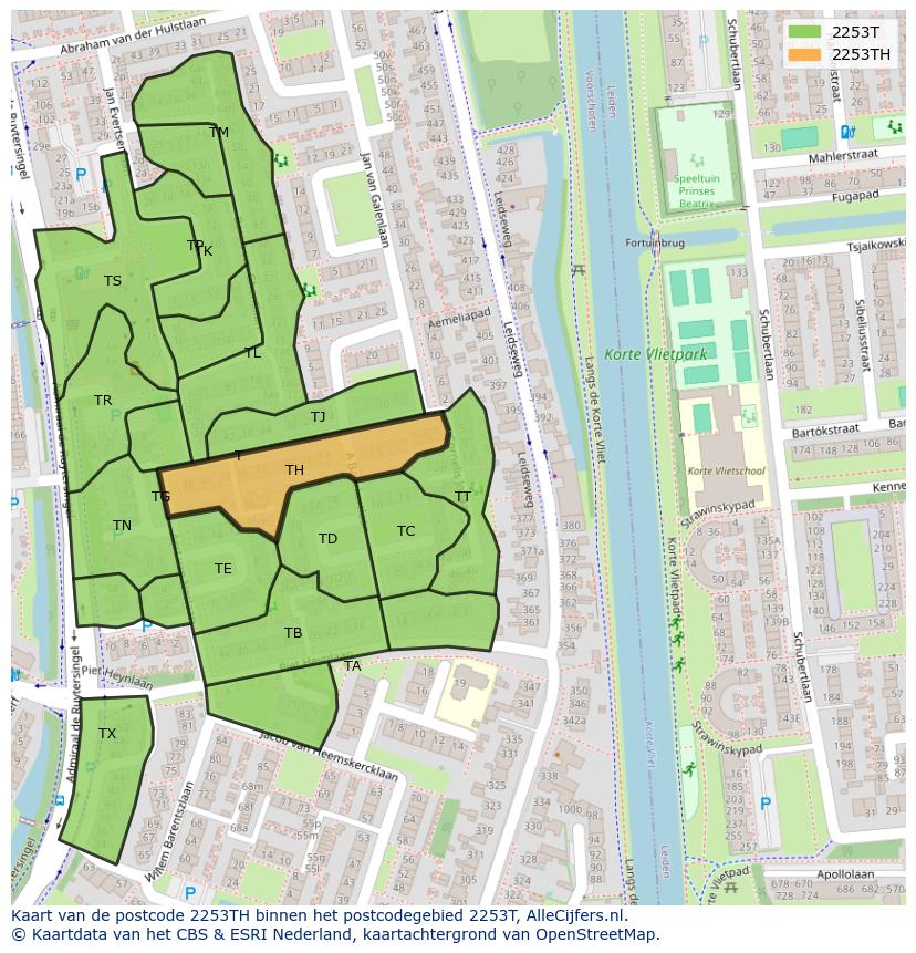 Afbeelding van het postcodegebied 2253 TH op de kaart.