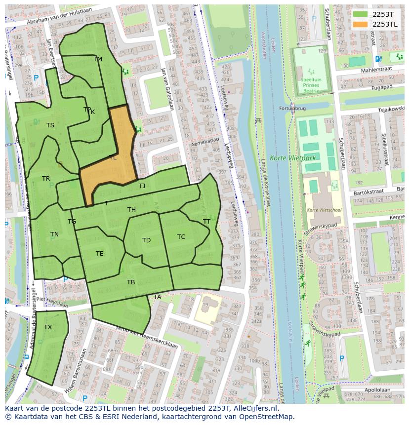 Afbeelding van het postcodegebied 2253 TL op de kaart.