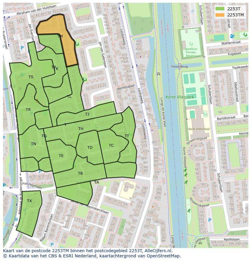 Afbeelding van het postcodegebied 2253 TM op de kaart.