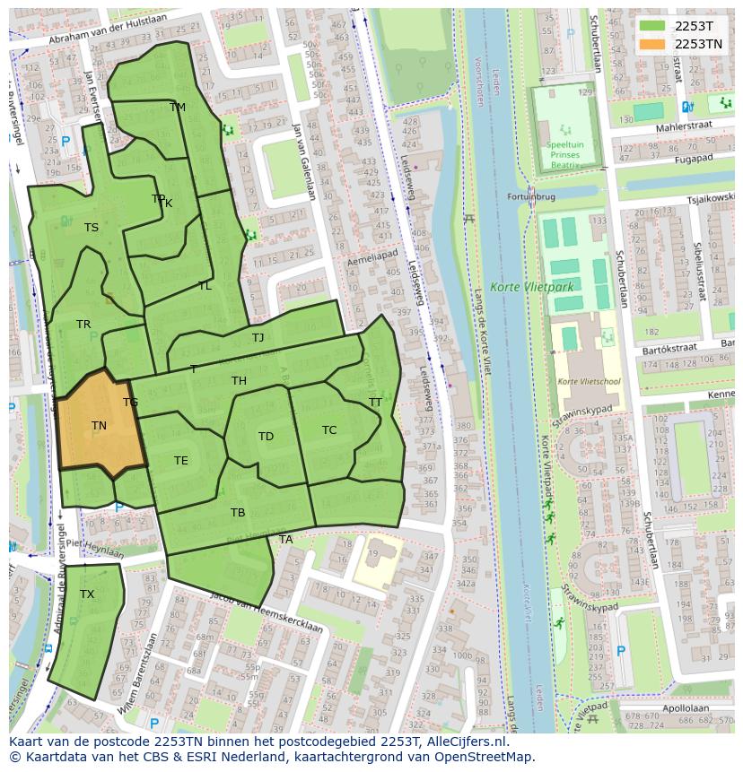 Afbeelding van het postcodegebied 2253 TN op de kaart.