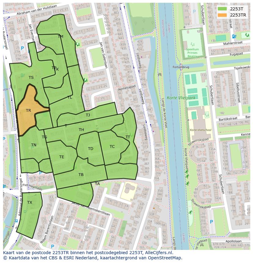 Afbeelding van het postcodegebied 2253 TR op de kaart.