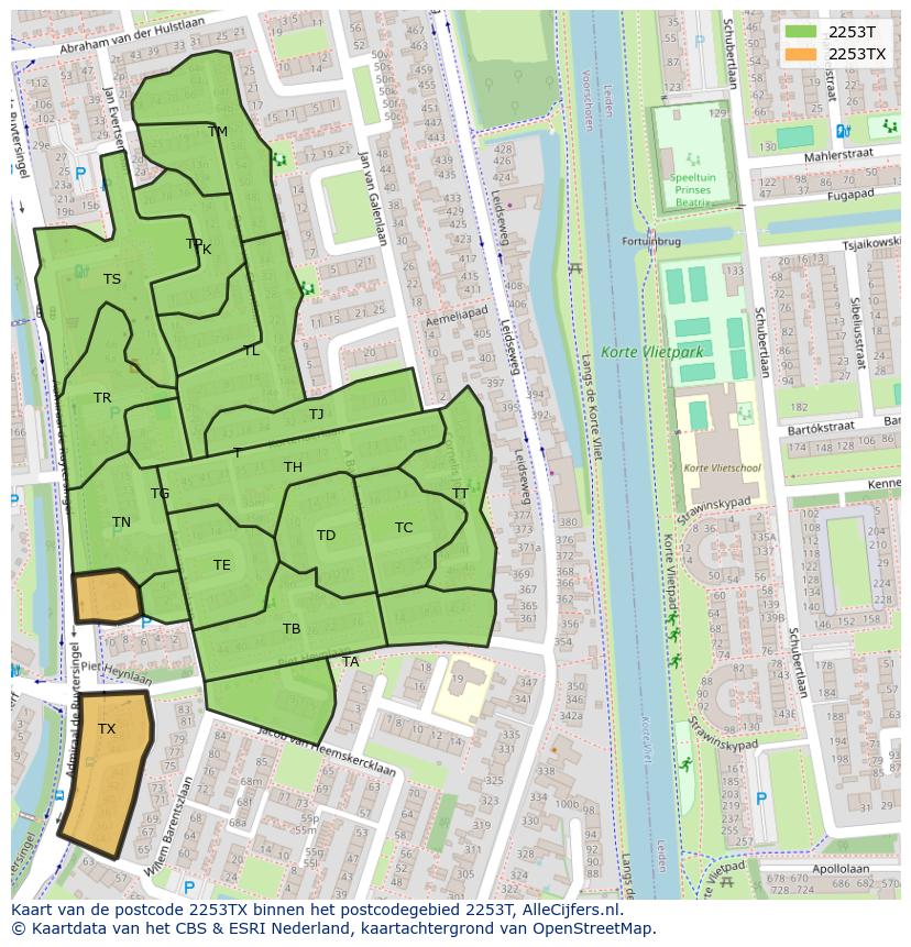 Afbeelding van het postcodegebied 2253 TX op de kaart.