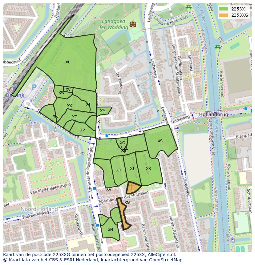 Afbeelding van het postcodegebied 2253 XG op de kaart.