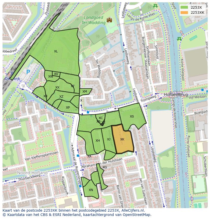 Afbeelding van het postcodegebied 2253 XK op de kaart.