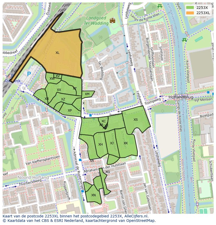 Afbeelding van het postcodegebied 2253 XL op de kaart.