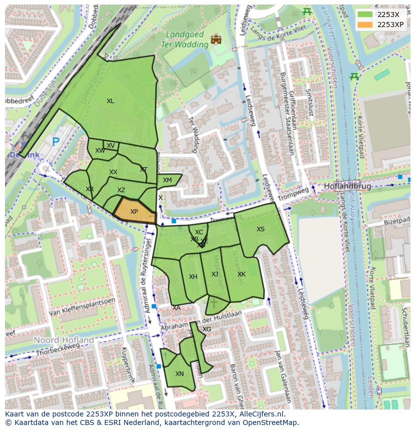 Afbeelding van het postcodegebied 2253 XP op de kaart.