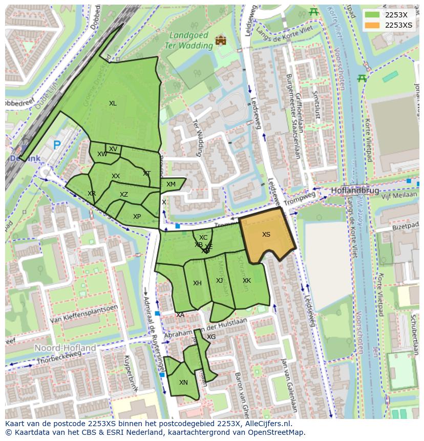 Afbeelding van het postcodegebied 2253 XS op de kaart.