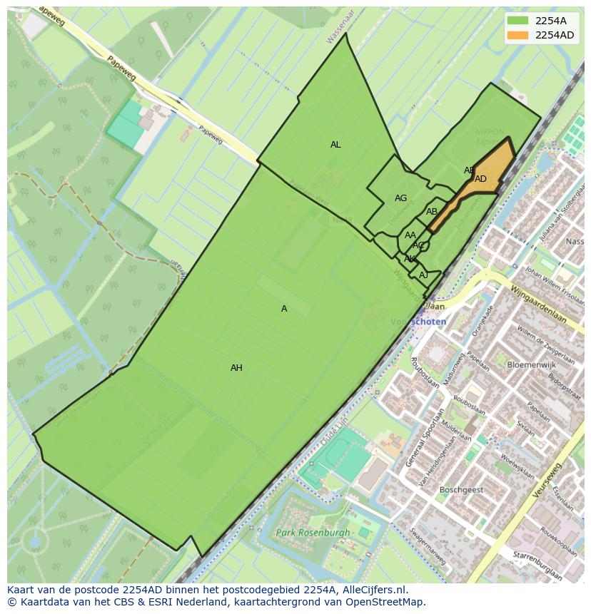 Afbeelding van het postcodegebied 2254 AD op de kaart.
