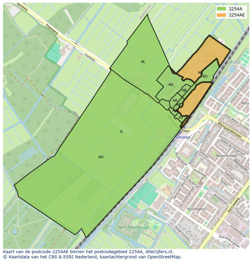 Afbeelding van het postcodegebied 2254 AE op de kaart.
