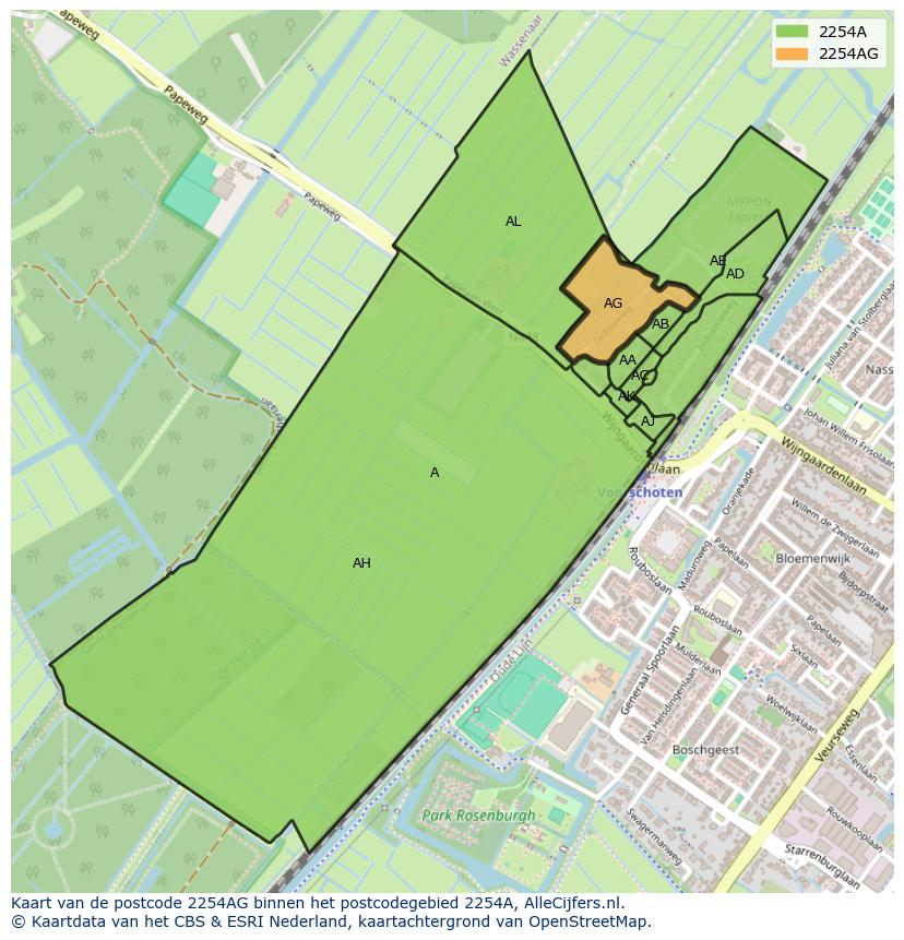 Afbeelding van het postcodegebied 2254 AG op de kaart.