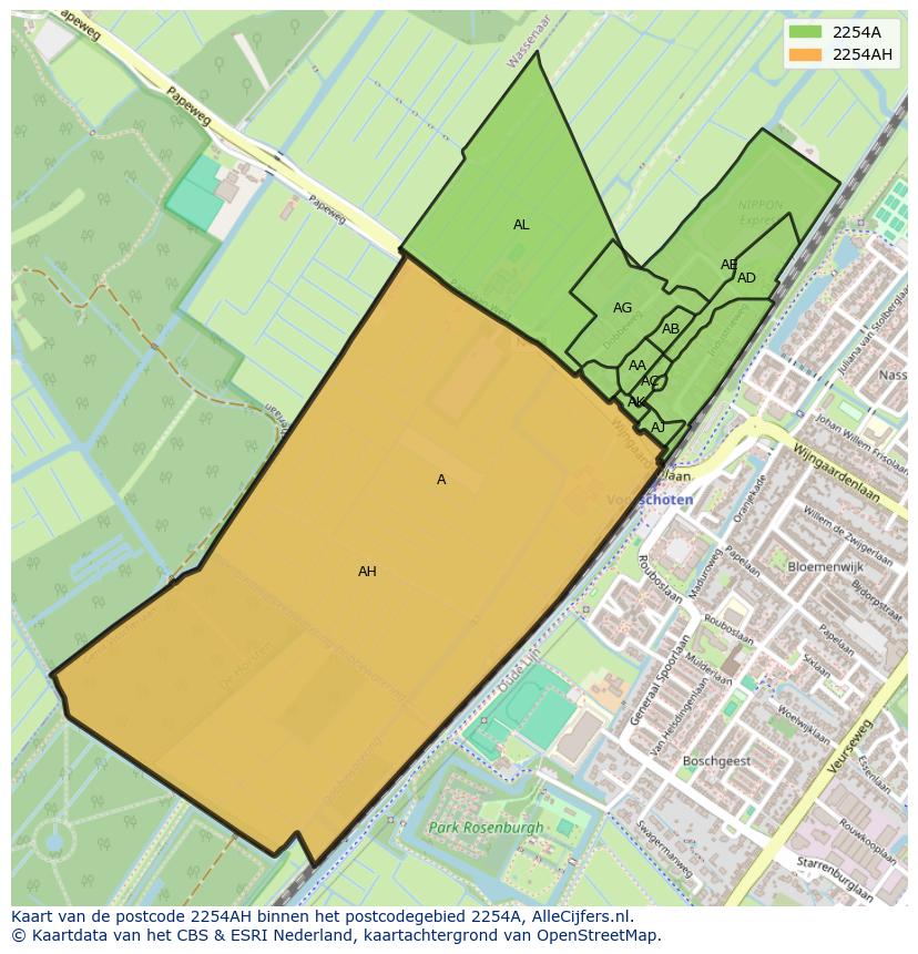 Afbeelding van het postcodegebied 2254 AH op de kaart.