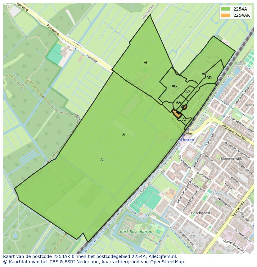 Afbeelding van het postcodegebied 2254 AK op de kaart.