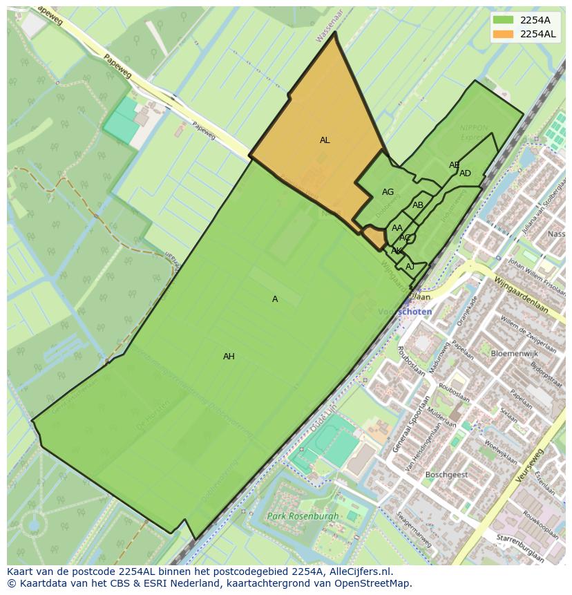 Afbeelding van het postcodegebied 2254 AL op de kaart.