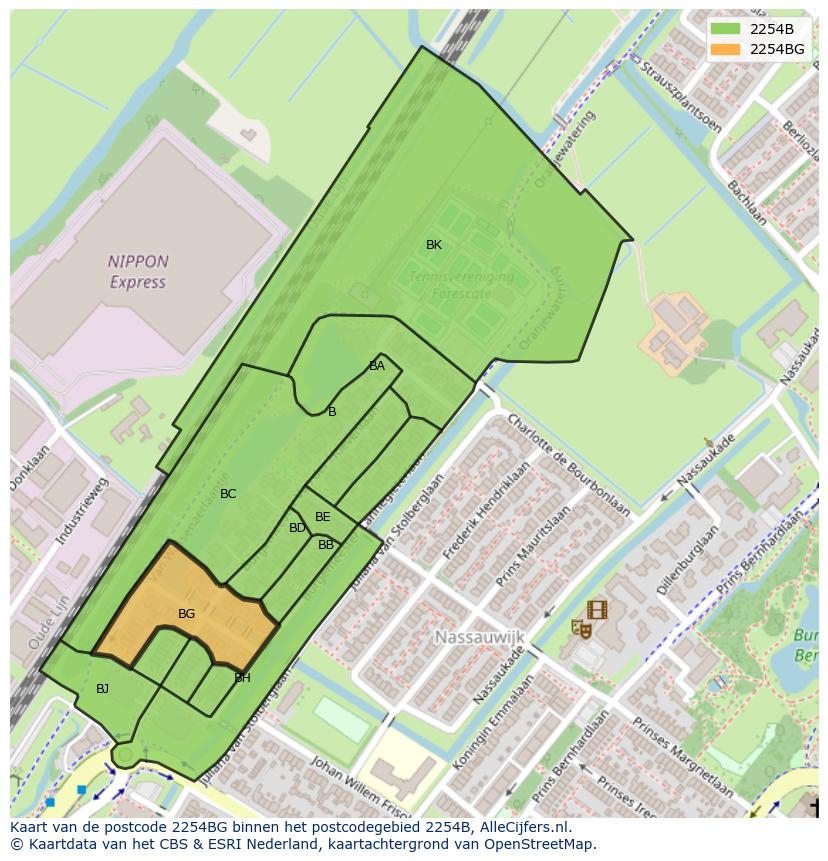 Afbeelding van het postcodegebied 2254 BG op de kaart.