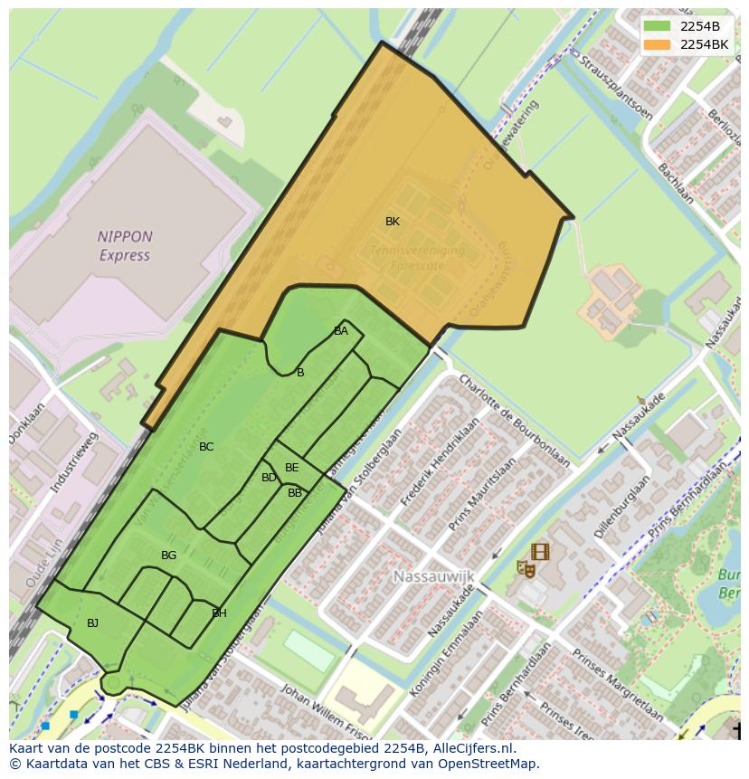 Afbeelding van het postcodegebied 2254 BK op de kaart.
