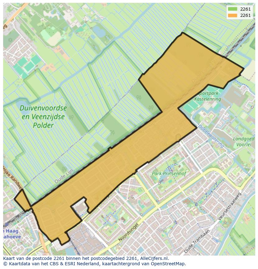 Afbeelding van het postcodegebied 2261 op de kaart.
