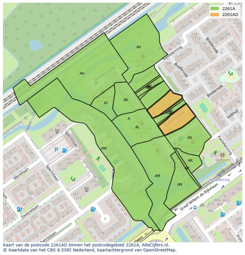 Afbeelding van het postcodegebied 2261 AD op de kaart.
