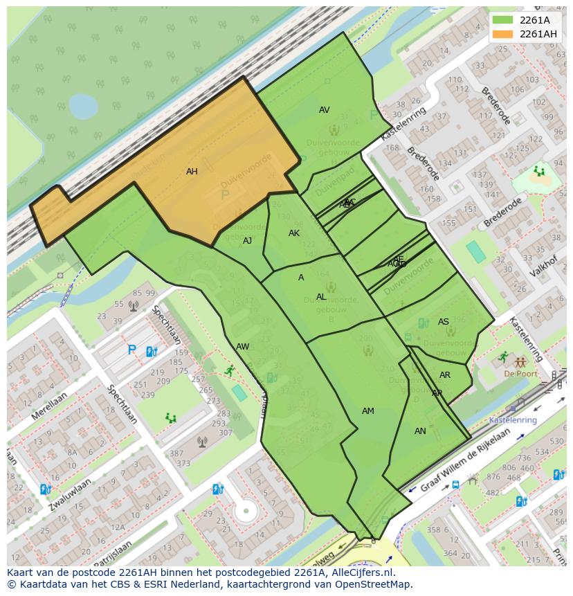 Afbeelding van het postcodegebied 2261 AH op de kaart.