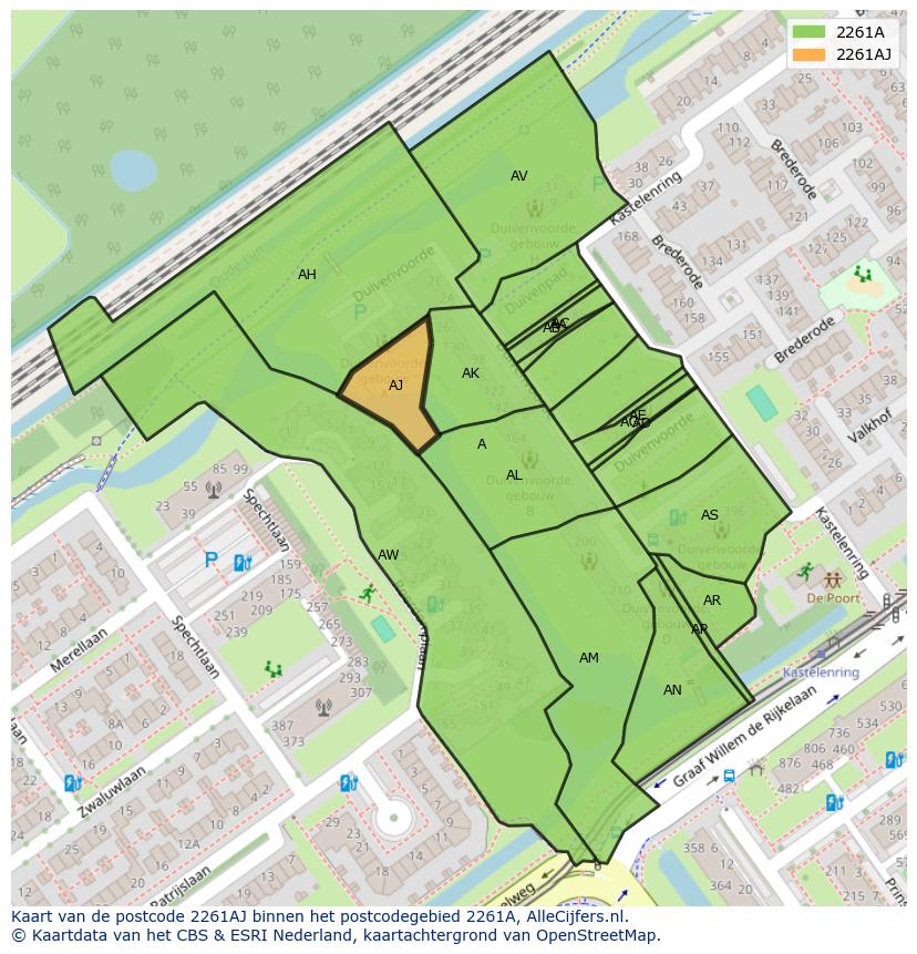 Afbeelding van het postcodegebied 2261 AJ op de kaart.