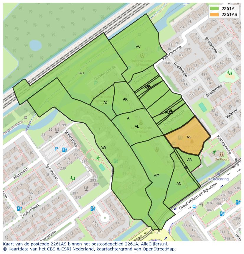 Afbeelding van het postcodegebied 2261 AS op de kaart.