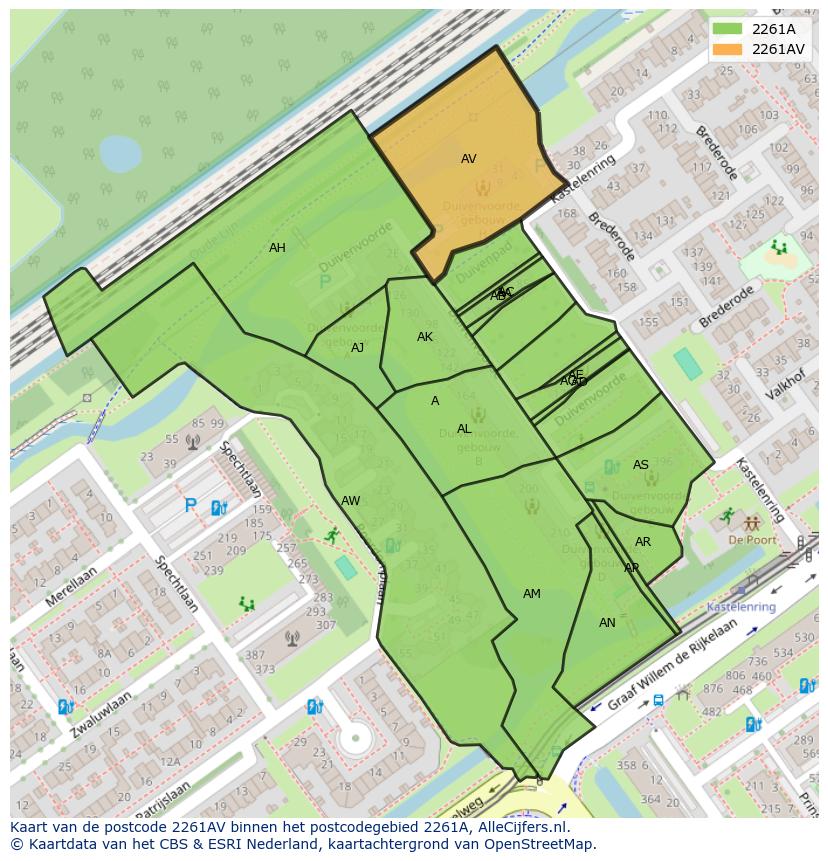 Afbeelding van het postcodegebied 2261 AV op de kaart.