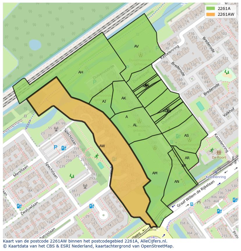 Afbeelding van het postcodegebied 2261 AW op de kaart.