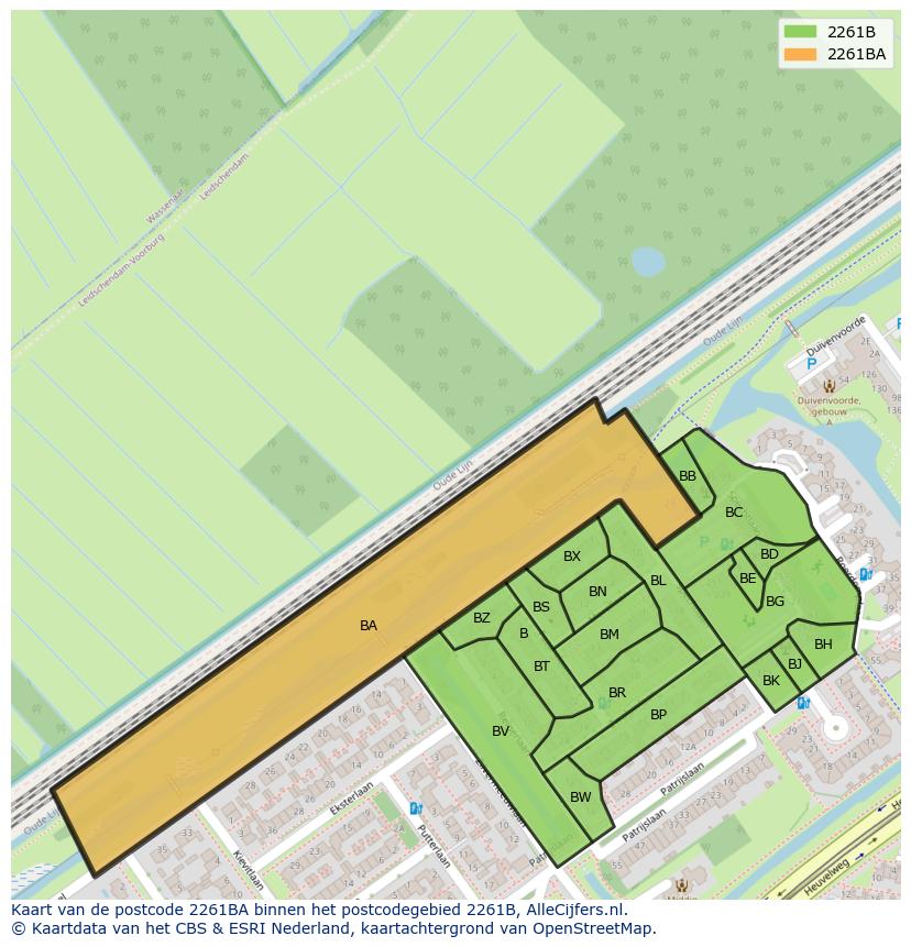 Afbeelding van het postcodegebied 2261 BA op de kaart.