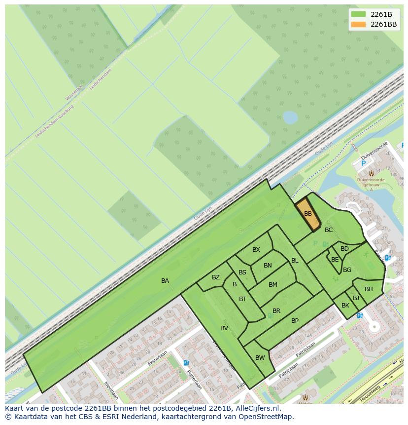 Afbeelding van het postcodegebied 2261 BB op de kaart.