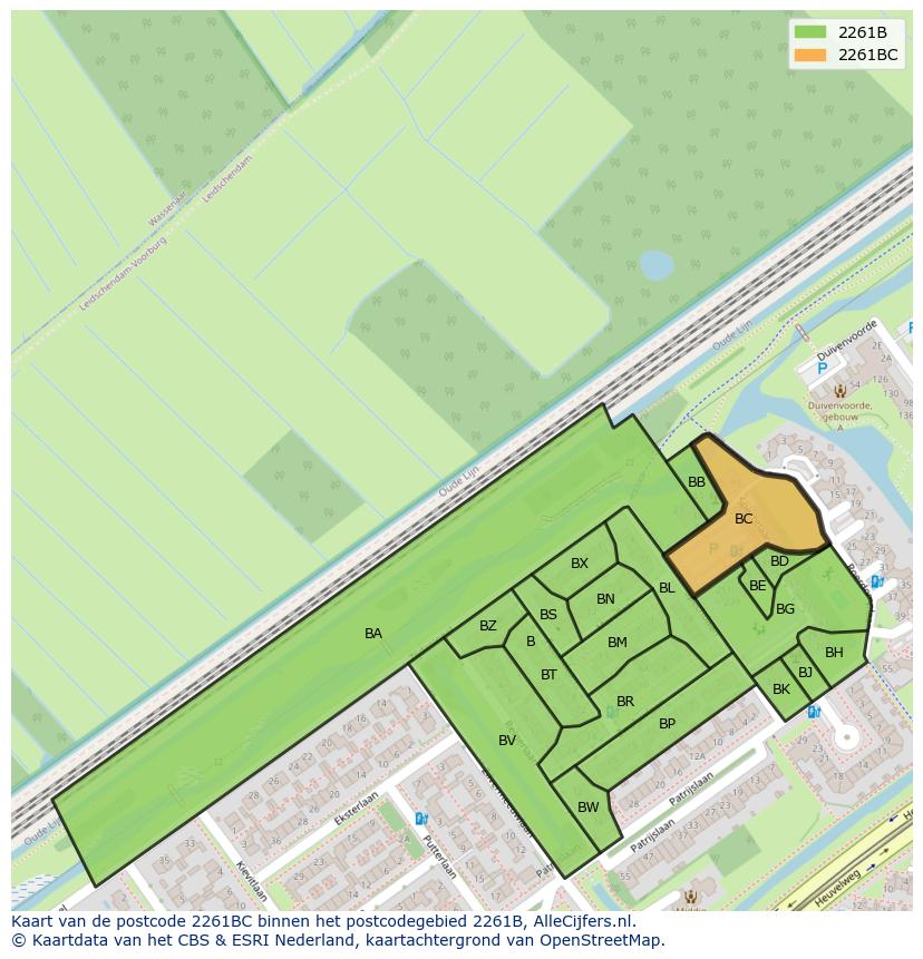 Afbeelding van het postcodegebied 2261 BC op de kaart.