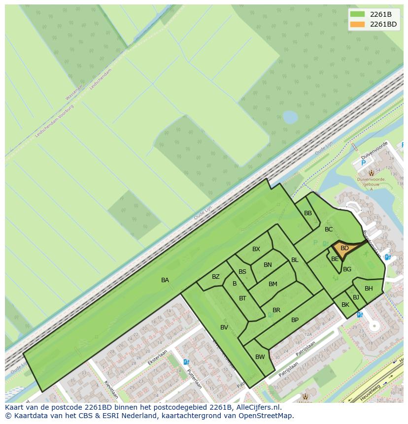 Afbeelding van het postcodegebied 2261 BD op de kaart.