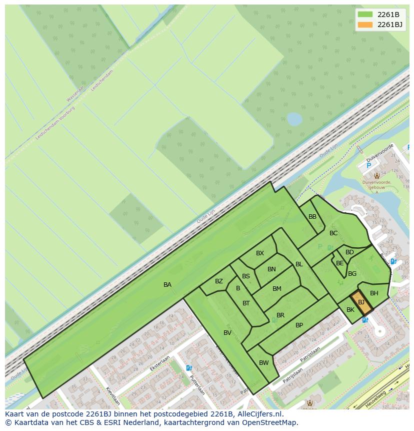 Afbeelding van het postcodegebied 2261 BJ op de kaart.