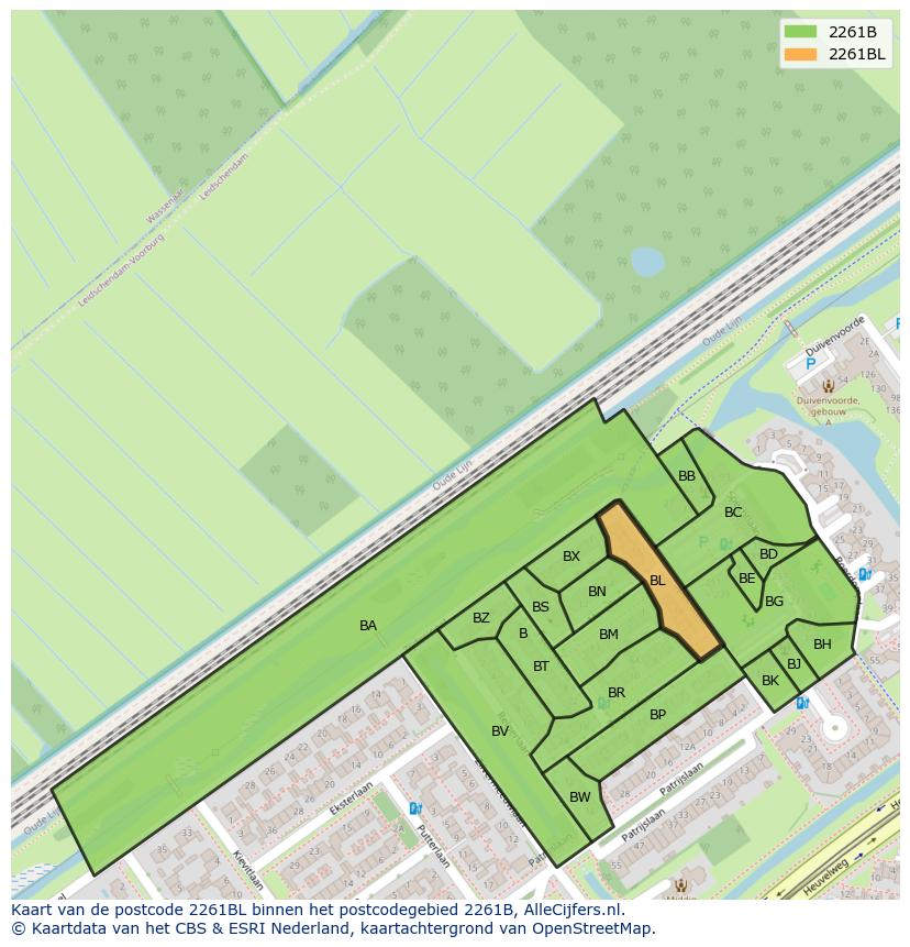 Afbeelding van het postcodegebied 2261 BL op de kaart.