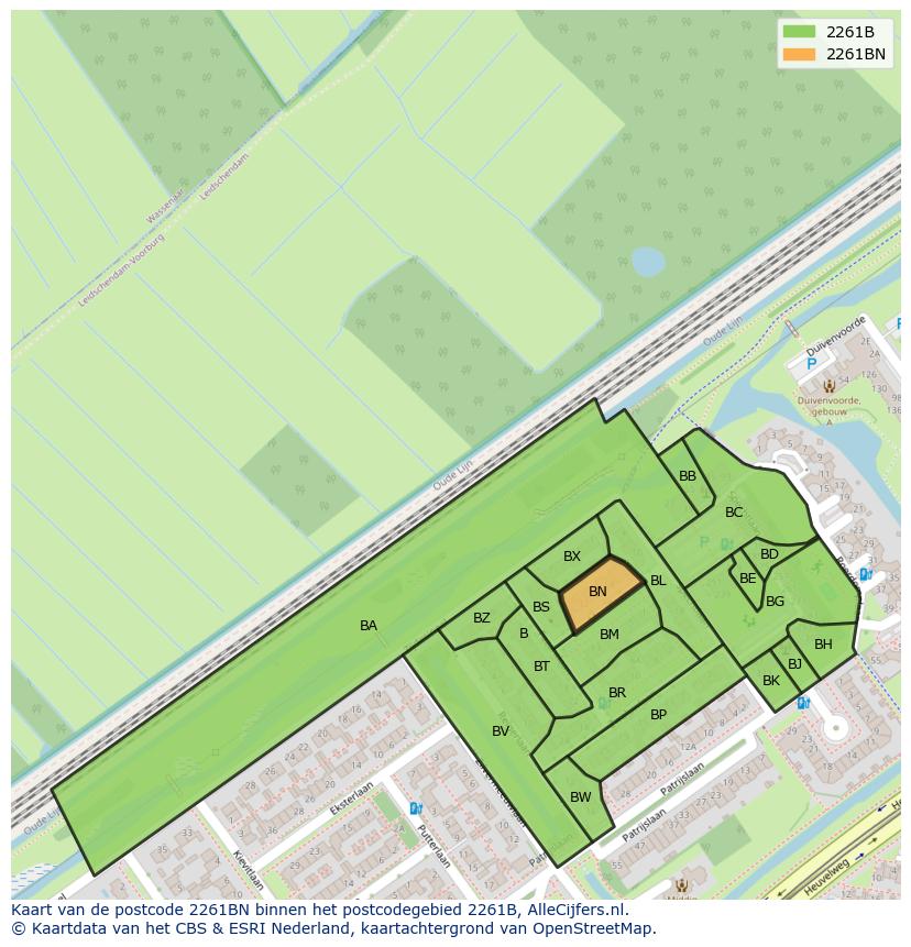 Afbeelding van het postcodegebied 2261 BN op de kaart.
