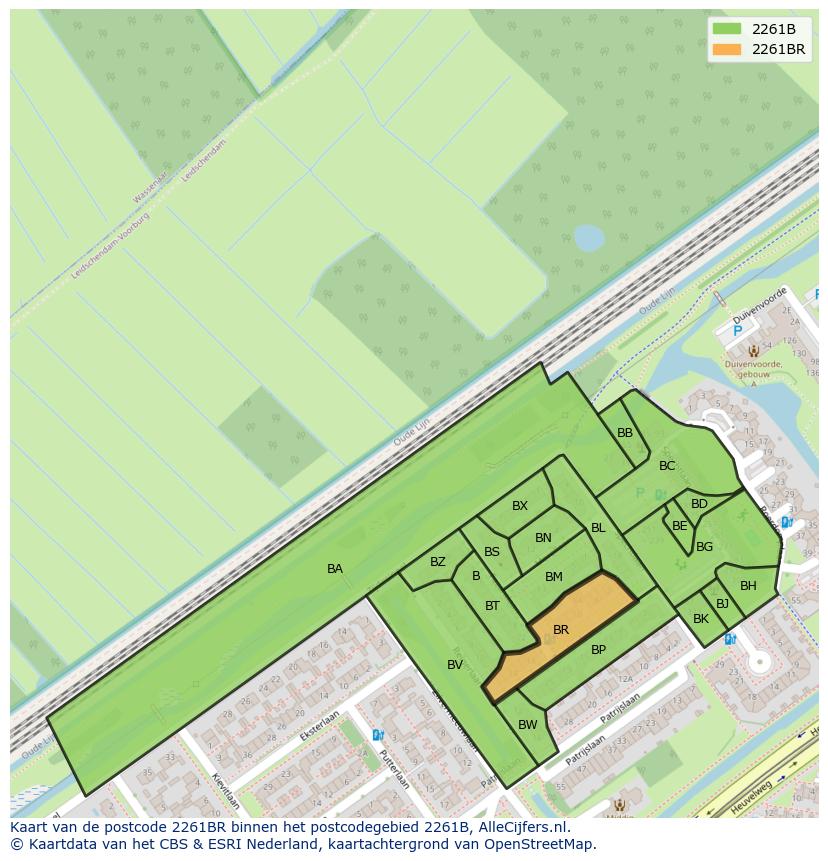 Afbeelding van het postcodegebied 2261 BR op de kaart.