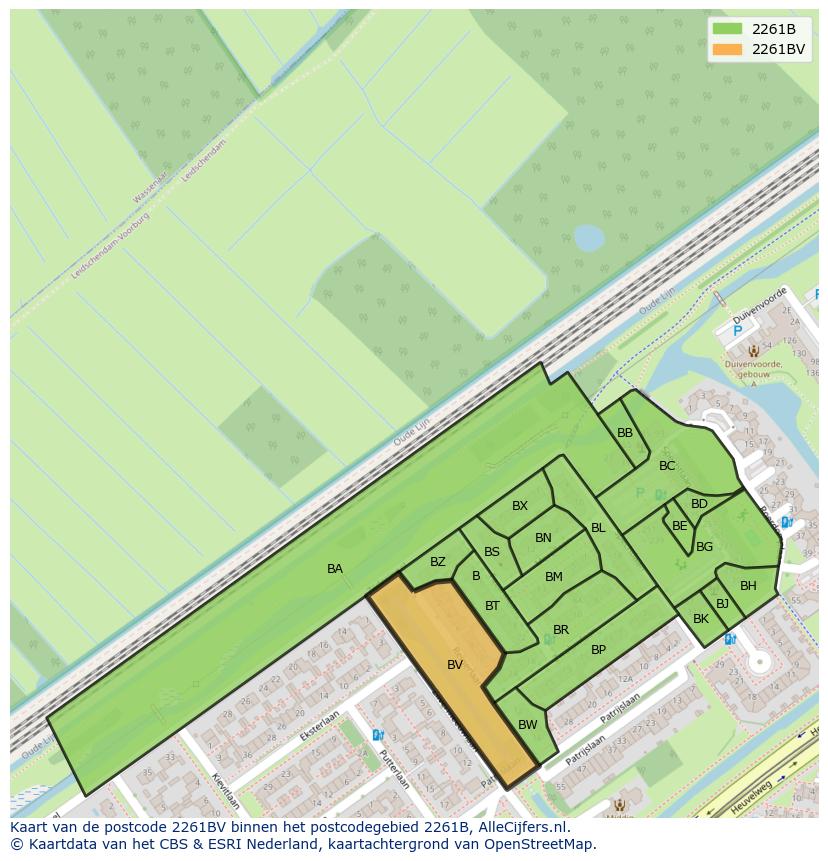 Afbeelding van het postcodegebied 2261 BV op de kaart.