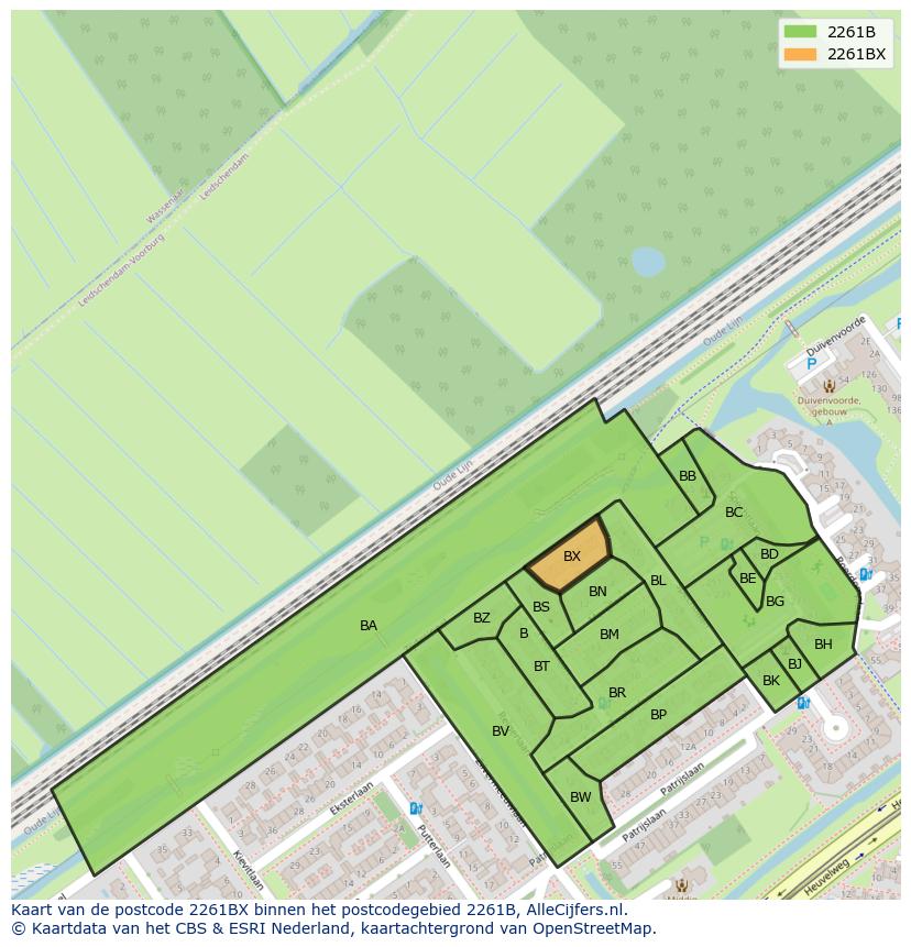 Afbeelding van het postcodegebied 2261 BX op de kaart.