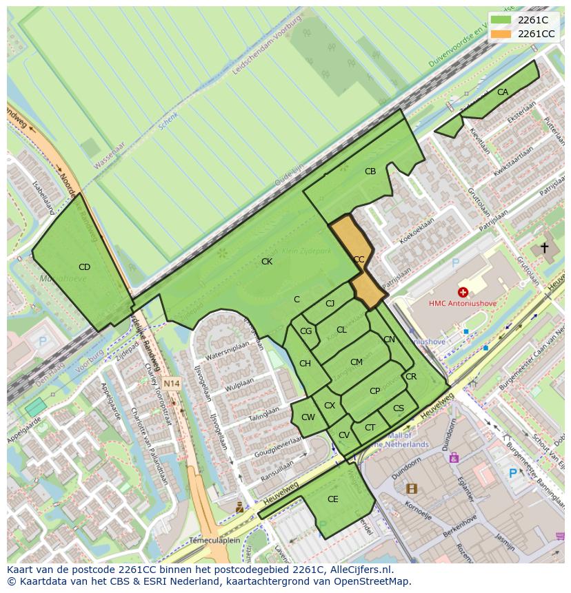 Afbeelding van het postcodegebied 2261 CC op de kaart.