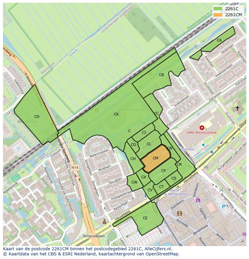 Afbeelding van het postcodegebied 2261 CM op de kaart.