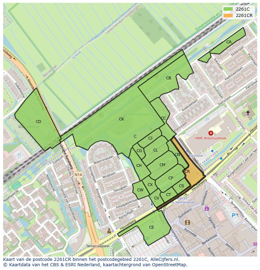 Afbeelding van het postcodegebied 2261 CR op de kaart.