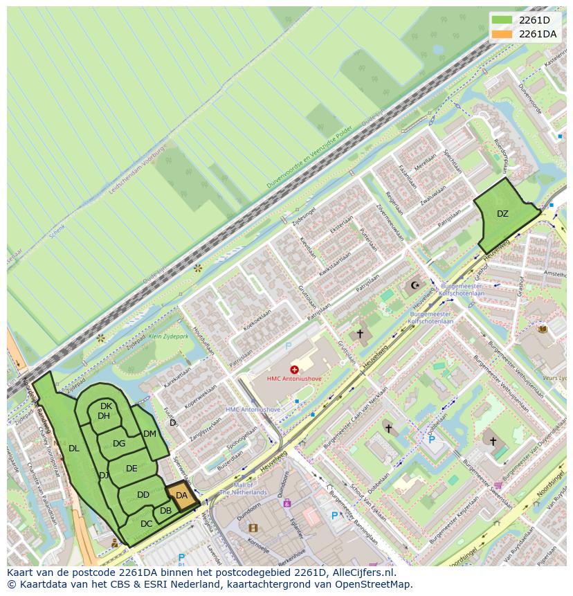 Afbeelding van het postcodegebied 2261 DA op de kaart.