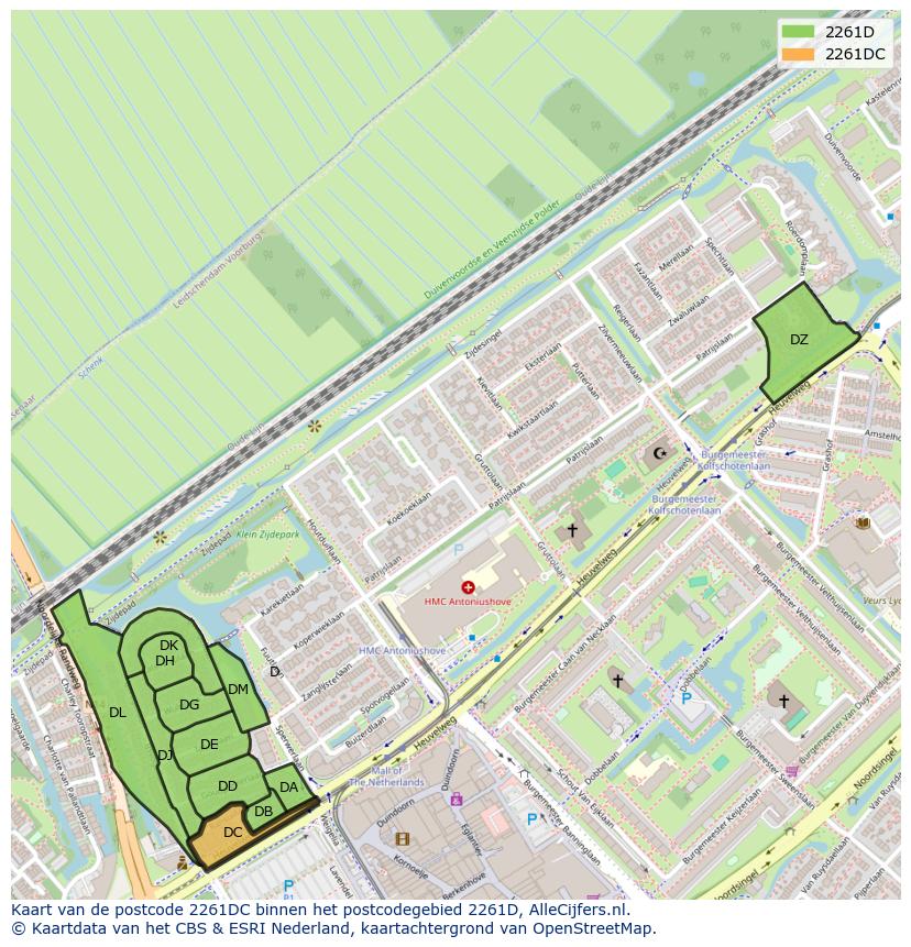 Afbeelding van het postcodegebied 2261 DC op de kaart.