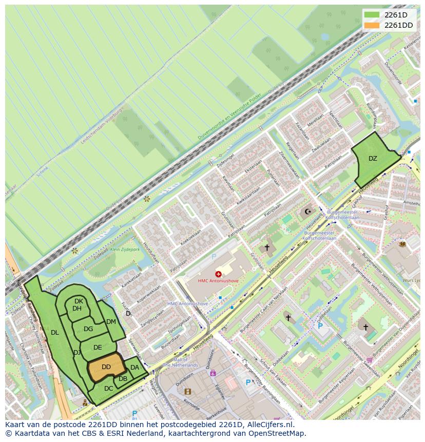Afbeelding van het postcodegebied 2261 DD op de kaart.